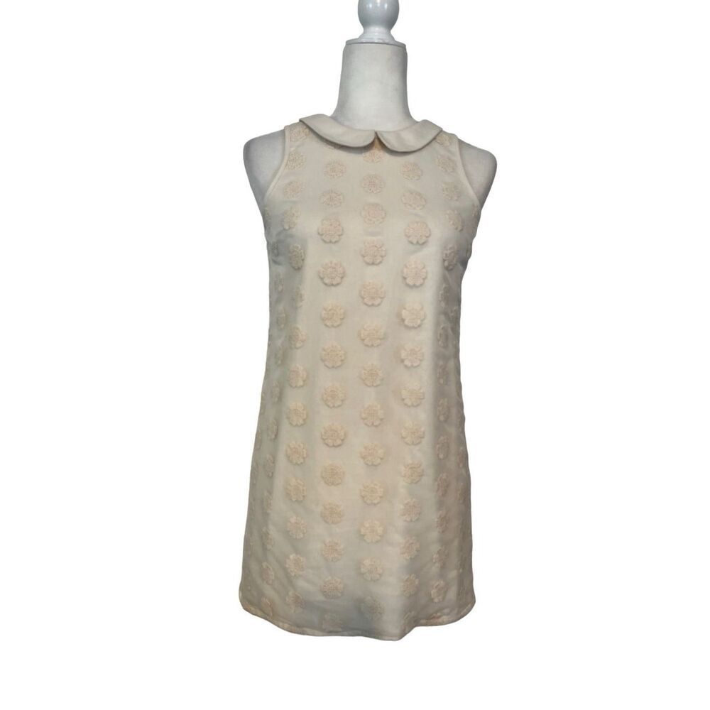 Anthropologie coincidence & chance cream sleeveless shift dress with lace overla